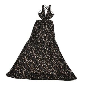 Elegant Black and Cream Floral Maxi Dress